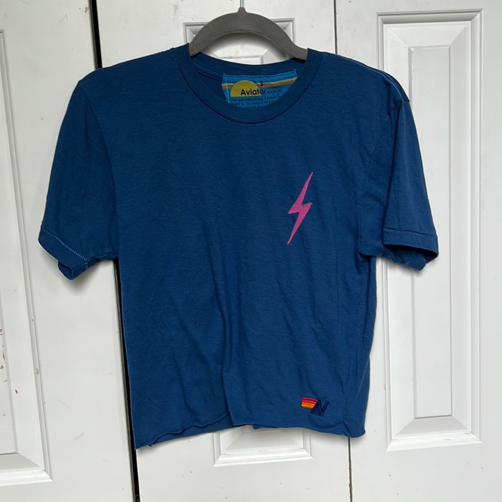 Blue aviator nation cropped tee shirt